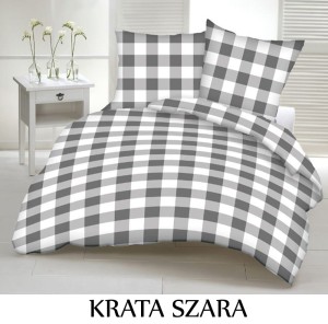 Pościel hotelowa 100% Bawełna Renforce Wykończenie Satynowe | KRATA SZARA