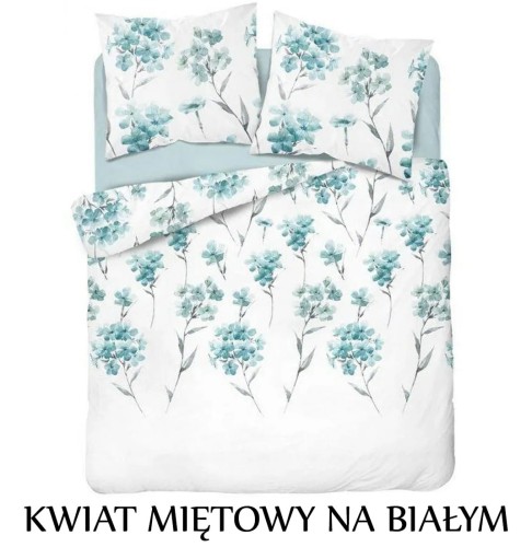 Pościel hotelowa 100% Bawełna Renforce Wykończenie Satynowe | KWIAT MIĘTOWY NA BIAŁYM