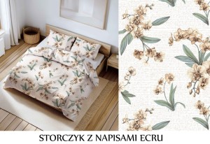 Pościel hotelowa 100% Bawełna Renforce Wykończenie Satynowe | STORCZYK Z NAPISAMI ECRU  | EMATEX.PL