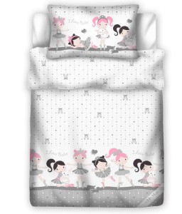 Pościel 100% BAWEŁNA Renforce DLA DZIECI | 90x120cm (poszwa) + 1x 40x60cm (poszewka) | Do łóżeczka | Wykończenie satynowe | BALETNICE