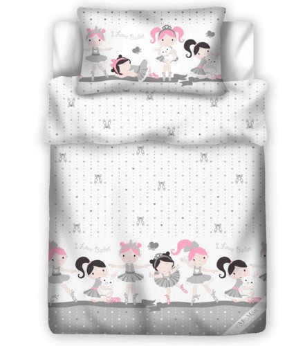 Pościel 100% BAWEŁNA Renforce DLA DZIECI | 90x120cm (poszwa) + 1x 40x60cm (poszewka) | Do łóżeczka | Wykończenie satynowe | BALETNICE