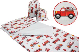 ŚPIWOREK DLA DZIECKA PRZEDSZKOLAKA 70x125cm / 75x140cm WOZY STRAŻACKIE POPIEL + POPIEL