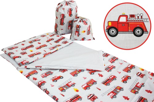 ŚPIWOREK DLA DZIECKA PRZEDSZKOLAKA 70x125cm / 75x140cm WOZY STRAŻACKIE POPIEL + POPIEL