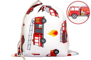 WOREK NA BUTY KAPCIE STRÓJ GIMNASTYCZNY 32x38cm DO SZKOŁY I PRZEDSZKOLA | WOZY STRAŻACKIE BIAŁE