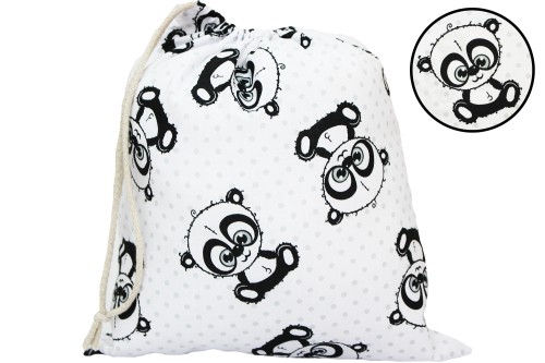 WOREK NA BUTY KAPCIE STRÓJ GIMNASTYCZNY 32x38cm DO SZKOŁY I PRZEDSZKOLA | PANDA OCZY SZARE