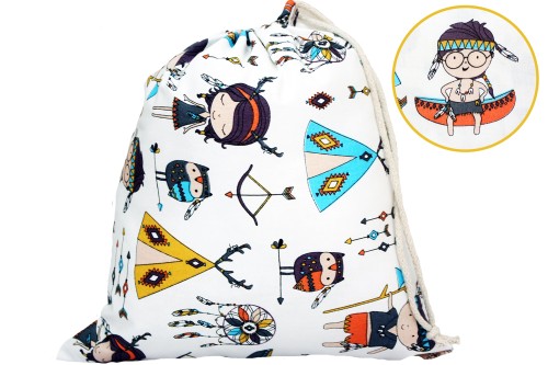 WOREK NA BUTY KAPCIE STRÓJ GIMNASTYCZNY 32x38cm DO SZKOŁY I PRZEDSZKOLA | INDIANIE NA ECRU