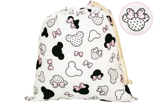 WOREK NA BUTY KAPCIE STRÓJ GIMNASTYCZNY 32x38cm DO SZKOŁY I PRZEDSZKOLA | MIKI KOKARDKI RÓŻOWE