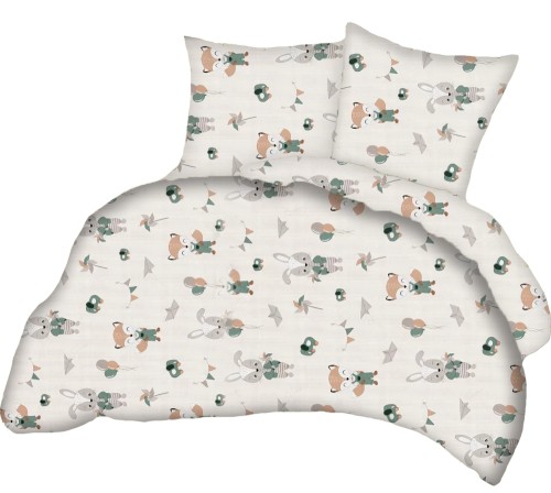 Pościel dla dzieci (do łóżeczka) 100% BAWEŁNA 140x200cm (+ poszewka 70x80cm) | LIS I KRÓLIK