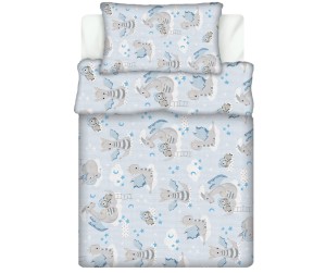 Pościel 100% BAWEŁNA Renforce DLA DZIECI | 90x120cm (poszwa) + 1x 40x60cm (poszewka) | Do łóżeczka | Wykończenie satynowe | SMOKI NIEBIESKIE