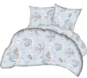 Pościel dla dzieci (do łóżeczka) 100% BAWEŁNA 140x200cm (+ poszewka 70x80cm) | SMOKI NIEBIESKIE