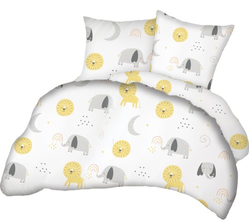 Pościel dla dzieci (do łóżeczka) 100% BAWEŁNA 160x200cm (+ 2x poszewka 70x80cm) ZOO ŻÓŁTE