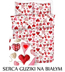 Pościel hotelowa 100% Bawełna Kora | SERCA GUZIKI NA BIAŁYM