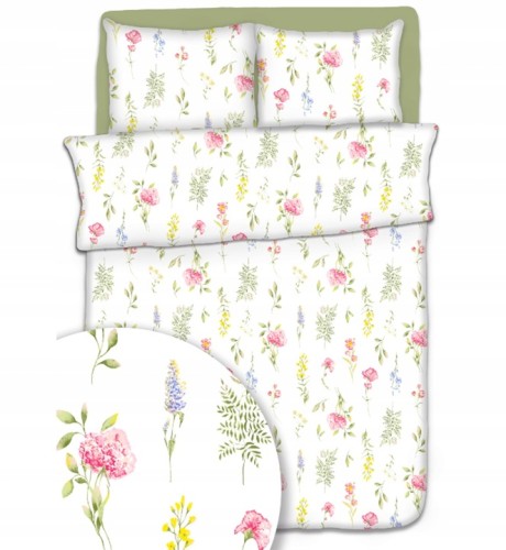 Pościel 100% BAWEŁNA FLANELA | 160x200cm (poszwa) + 2x 70x80cm (poszewki) | KWIATY NA ŁĄCE