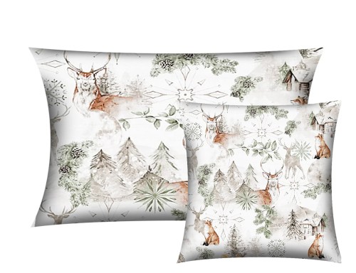 POSZEWKA ŚWIĄTECZNA NA PODUSZKĘ JASIEK 30x50cm 40x40cm 40x60cm 45x45cm 50x50cm 100% BAWEŁNA RENFORCE WYKOŃCZENIE SATYNOWE | ZIMA ZIELONA