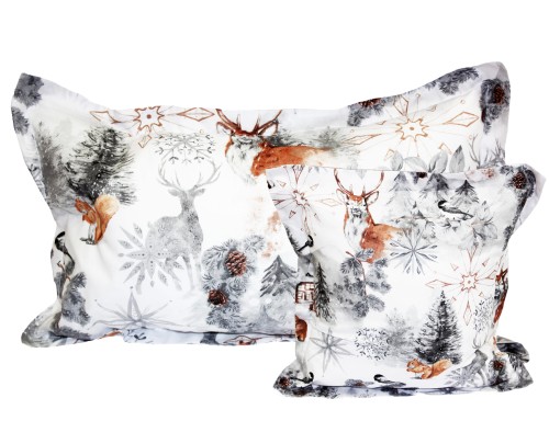 POSZEWKA ŚWIĄTECZNA Z RAMKĄ NA PODUSZKĘ JASIEK 30x50cm 40x40cm 40x60cm 45x45cm 50x50cm 100% BAWEŁNA RENFORCE WYKOŃCZENIE SATYNOWE | ZIMA SZARA