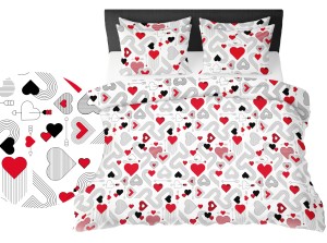 Pościel 100% BAWEŁNA KORA | 160x200cm (poszwa) + 2x 70x80cm (poszewki) | SERCA I KRESKI