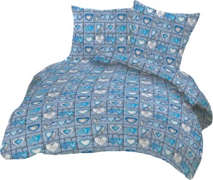 Pościel 100% BAWEŁNA KORA | 160x200cm (poszwa) + 2x 70x80cm (poszewki) | SERCA NIEBIESKIE ZAWIESZKI