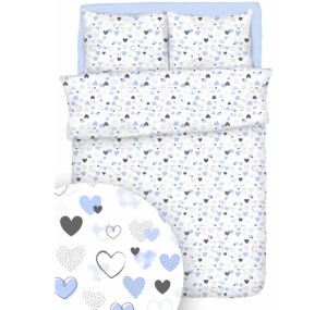 Pościel dla dzieci (do łóżeczka) 100% BAWEŁNA 160x200cm (+ 2x poszewka 70x80cm) NIEBIESKIE SERDUSZKA