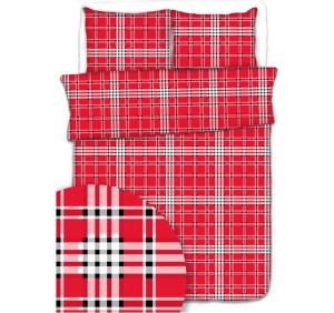 Pościel 100% BAWEŁNA Renforce | 160x200cm (poszwa) + 2x 70x80cm (poszewki) | Wykończenie satynowe | KRATA CZERWONA
