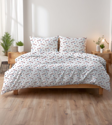 Pościel 100% BAWEŁNA Renforce | 160x200cm (poszwa) + 2x 70x80cm (poszewki) | Wykończenie satynowe | ZAPRZĘG RENIFERÓW