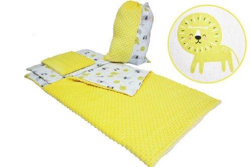 ŚPIWOREK DLA DZIECKA PRZEDSZKOLAKA 70x125 cm / 75x140 cm MINKY ŻÓŁTE + ZOO ŻÓŁTE