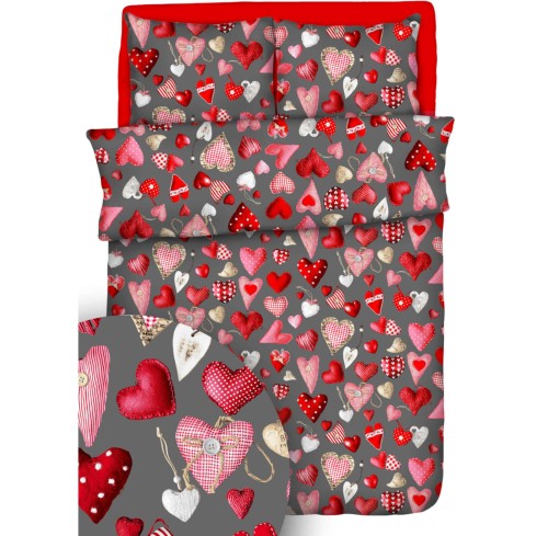 Pościel 100% BAWEŁNA KORA | 160x200cm (poszwa) + 2x 70x80cm (poszewki) | SERCA GUZIKI NA POPIELU.jpg