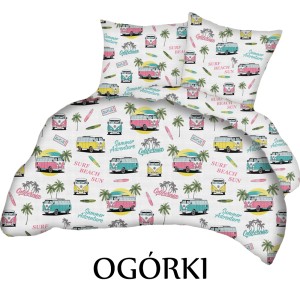 Pościel 100% BAWEŁNA Renforce | 160x200cm (poszwa) + 2x 70x80cm (poszewki) | Wykończenie satynowe | OGÓRKI