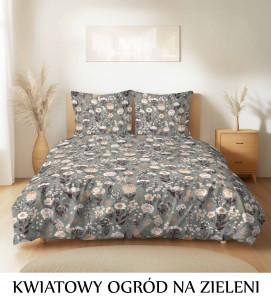 Pościel hotelowa 100% Bawełna Renforce Wykończenie Satynowe | KWIATOWY OGRÓD NA ZIELENI