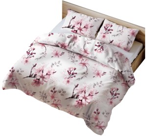 Pościel 100% BAWEŁNA Renforce | 160x200cm (poszwa) + 2x 70x80cm (poszewki) | Wykończenie satynowe | JABŁOŃ RÓŻOWA