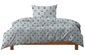 Pościel 100% BAWEŁNA Renforce DLA DZIECI | 135x100cm (poszwa) + 1x 40x60cm (poszewka) | Do łóżeczka, przedszkola, żłobka | Wykończenie satynowe | PANDA MIĘTA