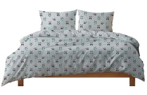 Pościel 100% BAWEŁNA Renforce | 160x200cm (poszwa) + 2x 70x80cm (poszewki) | Wykończenie satynowe | PANDA MIĘTA