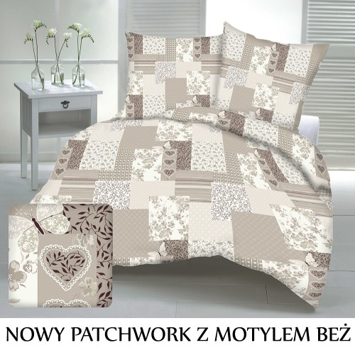 Pościel hotelowa 100% Bawełna Kora | PATCHWORK Z MOTYLEM BEŻ.jpg