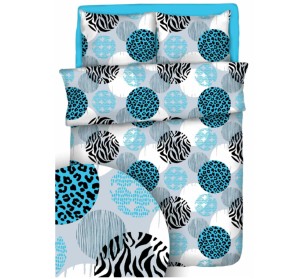Pościel 100% BAWEŁNA KORA | 160x200cm (poszwa) + 2x 70x80cm (poszewki) |  PANTERKA W KOŁACH MORSKA