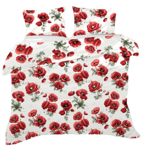 MAKI_CZERWONE_NOWE_WHITEPościel 100% BAWEŁNA FLANELA | 160x200cm (poszwa) + 2x 70x80cm (poszewki) | MAKI CZERWONE NOWE