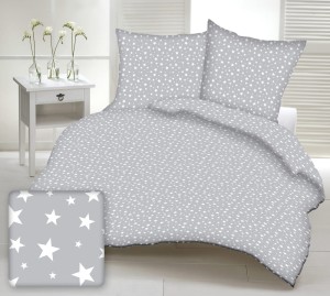 Pościel dla dzieci (do łóżeczka) 100% BAWEŁNA 140x200cm (+ poszewka 70x80cm) GWIAZDKI NA SZARYM