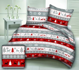 Pościel 100% BAWEŁNA Renforce | 160x200cm (poszwa) + 2x 70x80cm (poszewki) | Wykończenie satynowe | SWETEREK CZERWONY