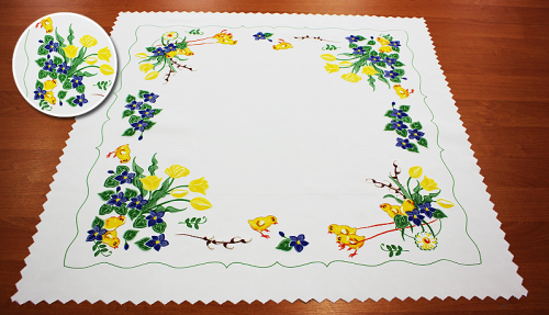 BIEŻNIK WIELKANOCNY (ŚWIĄTECZNY) NA STÓŁ I ŁAWĘ 75x75cm NAKŁADKA KURCZAK
