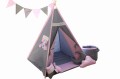 Namiot dla dzieci TIPI WIGWAM 7 DODATKÓW G1 SZARY + RÓŻOWY + KORONKA