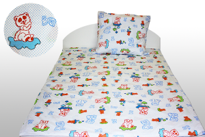 Pościel dla dzieci 100% BAWEŁNA 160x200cm (+ 2x poszewka 70x80cm) MISIE NIEBIESKIE