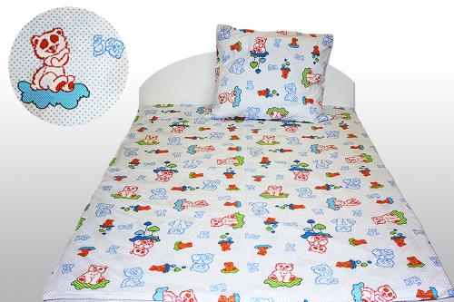 Pościel dla dzieci 100% BAWEŁNA 160x200cm (+ 2x poszewka 70x80cm) MISIE NIEBIESKIE