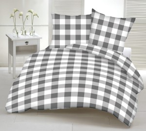 Pościel 100% BAWEŁNA Renforce | 160x200cm (poszwa) + 2x 70x80cm (poszewki) | Wykończenie satynowe | KRATA SZARA